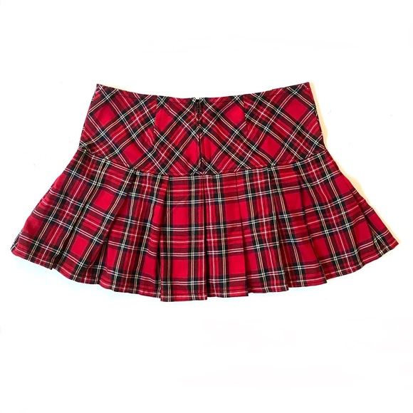 Royal Bones Y2K mall goth punk red black plaid tartan check pleated mini skirt - Picture 5 of 7